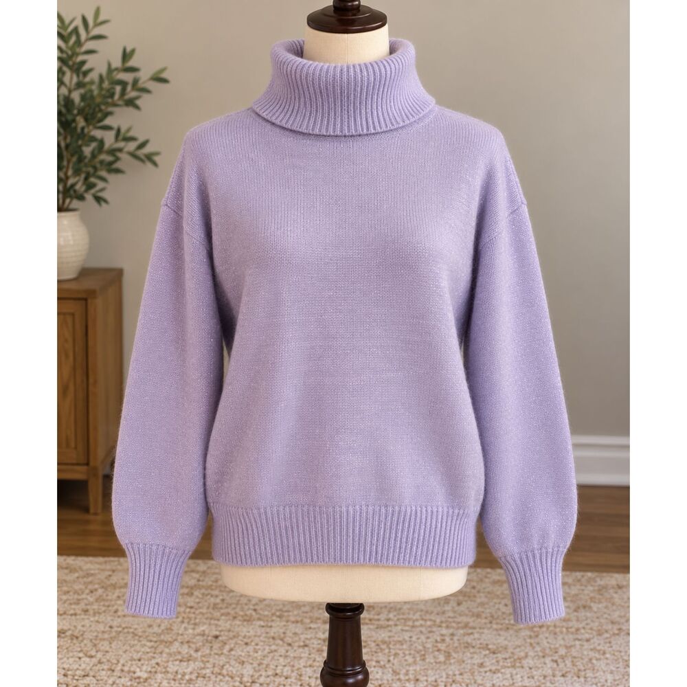 Vintage Lavender Angora Lambswool Lurex Turtleneck Sweater Small PGS